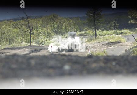 This explosion was caused when US Marine Corps (USMC) Marines, Combat Engineer Company, Combat Assault Battalion (CAB), 3rd Marine Division (MARDIV), detonated a field expedient M18A1 Claymore Anti-personnel Mine that was placed front of a target at a demolition range in the Camp Fuji Maneuvering Area in order to test its effectiveness. The CAB is deployed to Camp Fuji for field training during Exercise Fuji 05-1. Base: Marine Corps Base, Camp Fuji State: Honshu Country: Japan (JPN) Stock Photo