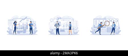 Marketing accounting concept. Finance management. Marketing investment. Digital auditing, business plan. Digital sales. Demand planning, Graphic eleme Stock Vector