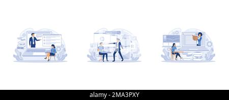Online learning concept. Internet classes. Online learning metaphors. Educational webinar. Online teacher. Webinar. Digital class. Graphic elements se Stock Vector