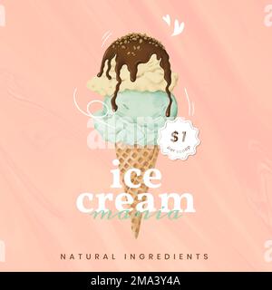 Hand drawn ice cream Instagram ad template vector Stock Vector
