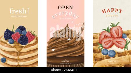 Hand drawn bakery Instagram story template collection vector Stock Vector