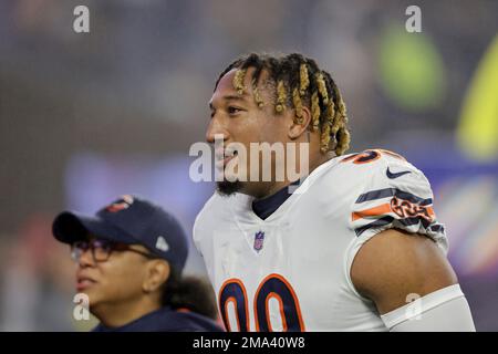 Chicago Bears defensive end Trevis Gipson (99) prior to an NFL football  game against the New England Patriots, Monday, Oct. 24, 2022, in  Foxborough, Mass. (AP Photo/Stew Milne Stock Photo - Alamy