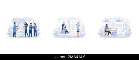 Concept human resources management, job candidates, hr management software, Recruitment and headhunter service, Find worker, job applicant, hiring and Stock Vector