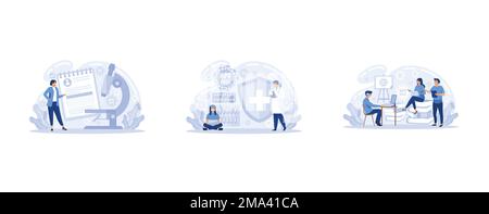Human papillomavirus prevention, immunity development, antivirus creation. HPV test, HPV vaccination, HPV education programs, set flat vector modern i Stock Vector