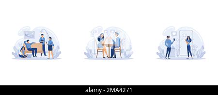 Friends meeting, romantic blind date, leisure time, soul mate, romantic relationship, love story, Valentine day, set flat vector modern illustration Stock Vector