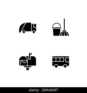 Public services black glyph icons set on white space Stock Vector