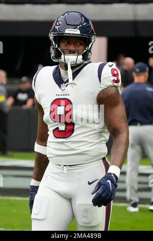 Houston Texans tight end Brevin Jordan (9) warms up before an NFL football  game against the Las Vegas Raiders, Sunday, Oct 23, 2022, in Las Vegas. (AP  Photo/Rick Scuteri Stock Photo - Alamy