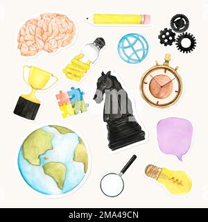 Hand drawn strategy and team stickers set vector Stock Vector