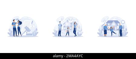 Parenting, Adoption of a child, custody and guardianship, foster care parent, family conflict, orphanage, adoptive parents, set flat vector modern ill Stock Vector