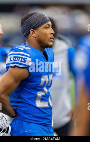 Seattle Seahawks wide receiver Tyler Lockett (16) breaks off the line  against Detroit Lions cornerback Mike Hughes (23) during the first half of  an NFL football game, Sunday, Oct. 2, 2022, in