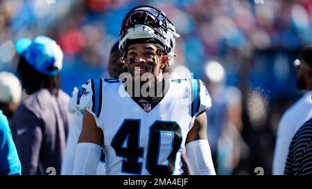 Carolina Panthers linebacker Brandon Smith (40) looks on during an NFL  football game against the Tampa Bay Buccaneers Sunday, Oct. 23, 2022, in  Charlotte, N.C. (AP Photo/Jacob Kupferman Stock Photo - Alamy