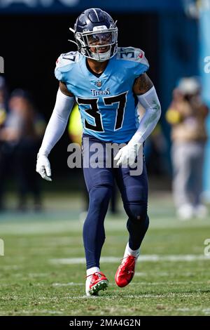 Tennessee Titans safety Amani Hooker (37) lines up during the first half of  a preseason NFL football game against the Atlanta Falcons, Friday, Aug. 13,  2021, in Atlanta. The Tennessee Titans won