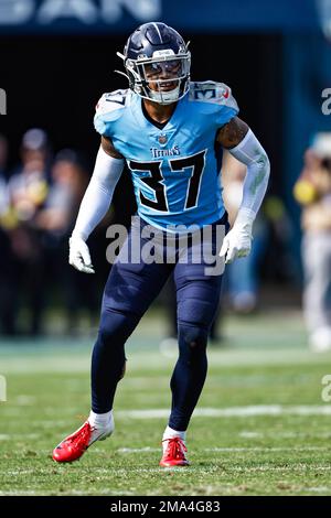 Tennessee Titans safety Amani Hooker (37) works during the first half of a  preseason NFL football game against the Atlanta Falcons, Friday, Aug. 13,  2021, in Atlanta. The Tennessee Titans won 23-3. (