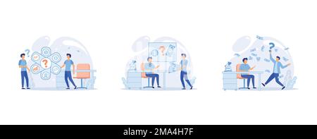 Financial advisor giving advice investment money market analysis management planning for customer. Fiscal consultant professional in finance, set flat Stock Vector