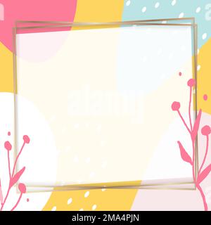 Square golden frame on a colorful Memphis pattern background vector Stock Vector