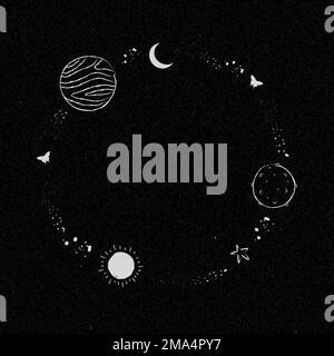 Galaxy decorated minimal line art frame vector Stock Vector