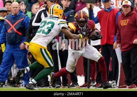 Washington Football Team wide receiver Terry McLaurin (17) spikes the ball  after scoring a touchdown during the second half of an NFL football game  against the Atlanta Falcons, Sunday, Oct. 3, 2021