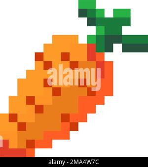Pixelated carrot vegetable with leaf, 8 bit icon Stock Vector
