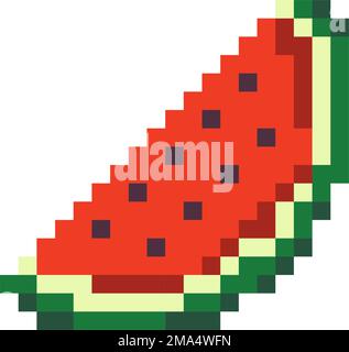 Slice of watermelon with seeds, pixel art design Stock Vector