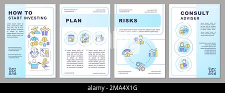 How to start investing blue gradient brochure template Stock Vector
