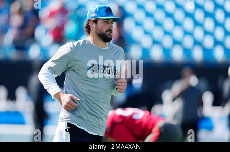 Carolina Panthers quarterback Jacob Eason (16) warms up prior to