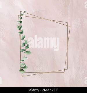 Hand drawn eucalyptus leaf with  trapezium gold frame vector Stock Vector
