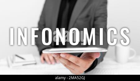 Writing displaying text Infonomics. Business overview visual image used to represent information or data Stock Photo
