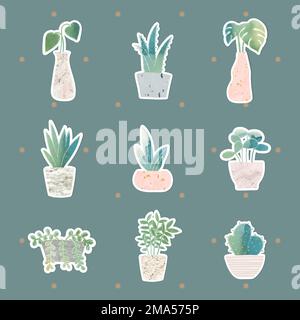 Watercolor potted plants collection vector Stock Vector