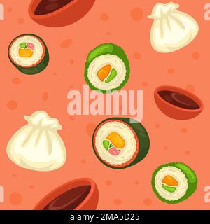 Oriental cuisine, Asian food, ramen and sushi Stock Vector