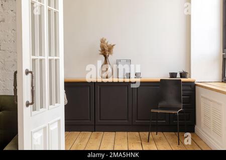 Interior of modern minimal kitchen in apartment Stock Photo