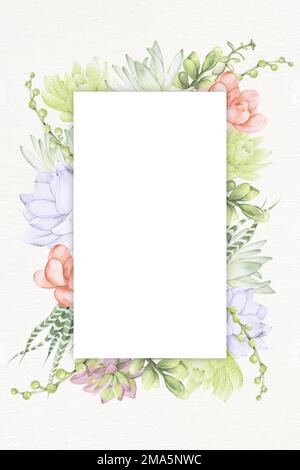 Hand drawn succulent recrangle frame template vector Stock Vector
