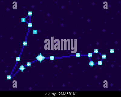 Pisces constellation in pixel art style. 8-bit stars in the night sky in retro video game style. Cluster of stars and galaxies. Design for application Stock Vector