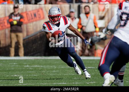 New England Patriots cornerback Marcus Jones (25) plays against  Indianapolis Colts safety Nick Cross (20) in