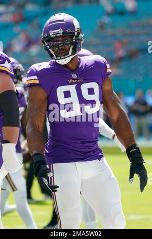 Minnesota Vikings linebacker Danielle Hunter (99) in action during the  second half of an NFL football game against the New York Jets, Sunday, Dec.  4, 2022 in Minneapolis. (AP Photo/Stacy Bengs Stock