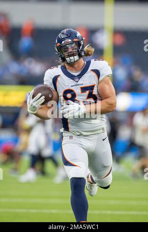 Denver Broncos tight end Andrew Beck (83) walks during a practice