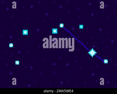 Pyxis constellation in pixel art style. 8-bit stars in the night sky in retro video game style. Cluster of stars and galaxies. Design for applications Stock Vector