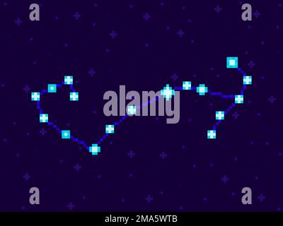 Scorpius constellation in pixel art style. 8-bit stars in the night sky in retro video game style. Cluster of stars and galaxies. Design for applicati Stock Vector