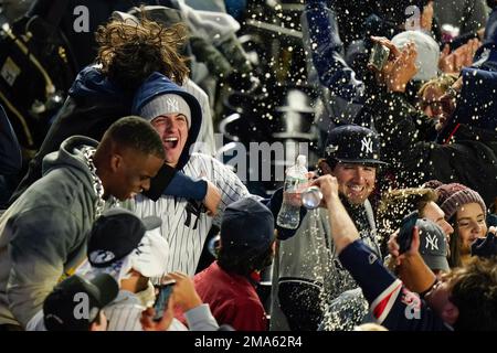 New York Yankees fans celebrate win over Cleveland Indians after the  American League Divisional Series Game 5 at Progressive Field on October  11, 2017 in Cleveland. The Yankees beat the Indians 5-2