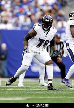 Baltimore Ravens offensive tackle Morgan Moses (78) celebrates during ...