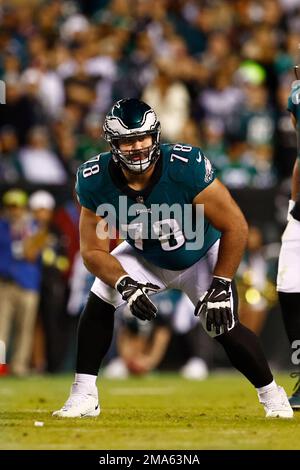 Philadelphia Eagles guard Sua Opeta (78) and Detroit Lions offensive tackle  Drew Forbes (76) walks off the field during an NFL football game, Sunday,  Sept. 11, 2022, in Detroit. (AP Photo/Rick Osentoski