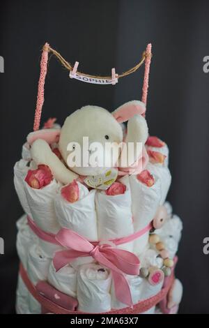 Diaper cake, DIY, present, birth, birthday, Sophie, Studio Stock Photo