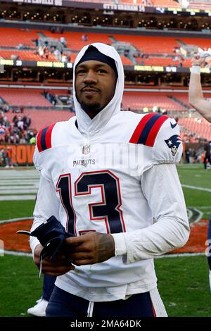 New England Patriots cornerback Jack Jones (13) at the line of scrimmage  during the first half of an NFL football game against the New York Jets,  Sunday, Nov. 20, 2022, in Foxborough, Mass. (AP Photo/Greg M. Cooper Stock  Photo - Alamy