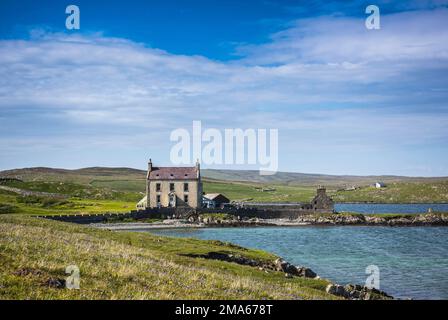 Coastal scene with Burrastow House, Walls, West Mainland, Shetland Islands, Scotland, Great Britain Stock Photo