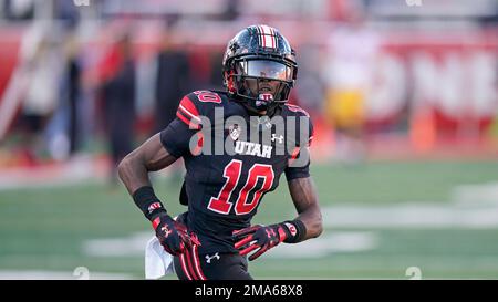 Utah wide receiver Money Parks (10) lines up out wide during an