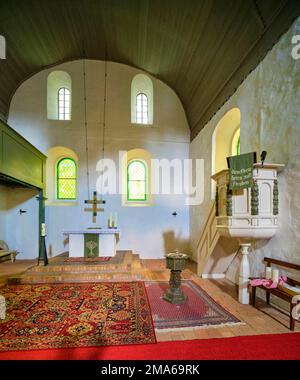 Eichwege fieldstone church, interior photograph, Doebern, Brandenburg, Germany Stock Photo