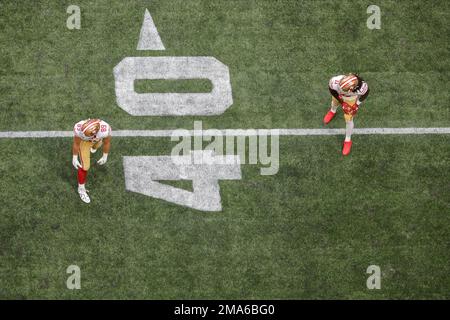 Aerial view of San Francisco 49ers tight end Charlie Woerner (89