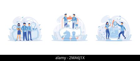 Meet our team, strategic partnership crowdfunding, Cooperation and teamwork, Entrepreneurship success, Effective business development, team management Stock Vector