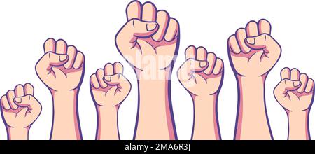 Demonstration, revolution, protest raised arm fist Fight for Your Rights banner. Arm silhouette vector illustration. Stock Vector