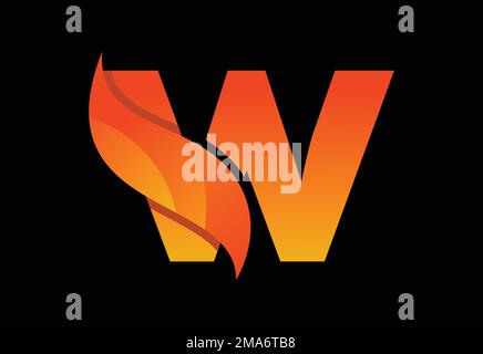 Initial W monogram letter with a swoosh or flame. Fire flames or swoosh design vector illustration Stock Vector