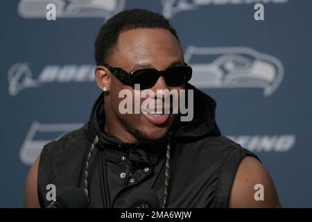 Seattle Seahawks linebacker Uchenna Nwosu lines up on defense during an NFL  football game against the New Orleans Saints in New Orleans, Saturday, Oct.  8, 2022. (AP Photo/Derick Hingle Stock Photo - Alamy